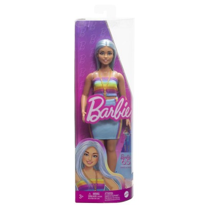 Papusa barbie fashionista cu par albastru platinat si top sport
