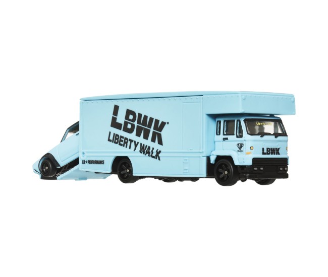 Hot wheels transportator fleet flyer cu masinuta nissan skyline 2000 gt-r lbwk scara 1:64 Hot wheels transportator fleet flyer cu masinuta nissan skyline 2000 gt-r lbwk scara 1:64