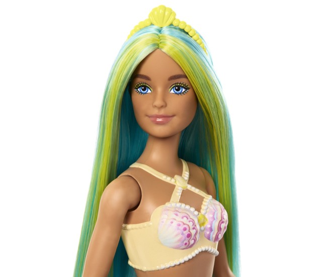 Barbie dreamtropia papusa sirena cu corset galben si coada albastra Barbie dreamtropia papusa sirena cu corset galben si coada albastra