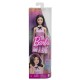 Barbie papusa barbie fashionistas bruneta cu rochie roz in carouri