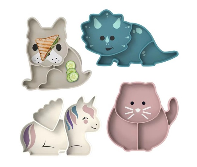 Farfurie compartimentata din silicon cu ventuza, melii luxe, pisica