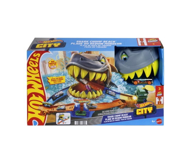 Hot wheels city pista de curse plaja rechinului chomp cu masinuta inclusa