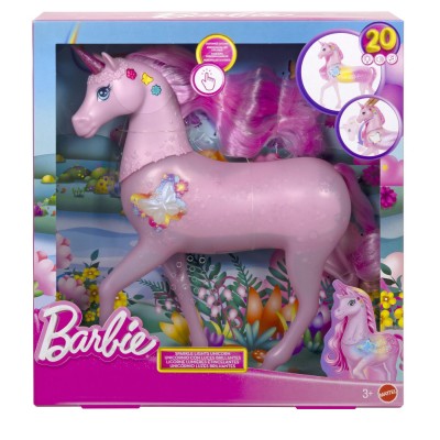 Barbie unicorn roz cu lumini stralucitoare si sunete Barbie unicorn roz cu lumini stralucitoare si sunete