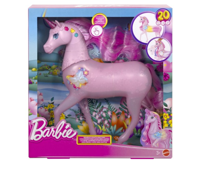 Barbie unicorn roz cu lumini stralucitoare si sunete Barbie unicorn roz cu lumini stralucitoare si sunete