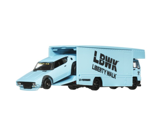 Hot wheels transportator fleet flyer cu masinuta nissan skyline 2000 gt-r lbwk scara 1:64 Hot wheels transportator fleet flyer cu masinuta nissan skyline 2000 gt-r lbwk scara 1:64