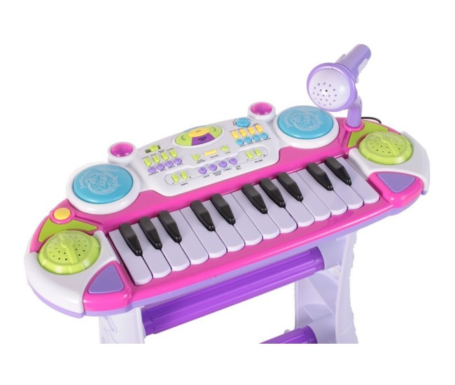 Instrument muzical pianina electronica malplay cu scaun si microfon 45 cm inaltime roz Instrument muzical pianina electronica malplay cu scaun si microfon 45 cm inaltime roz