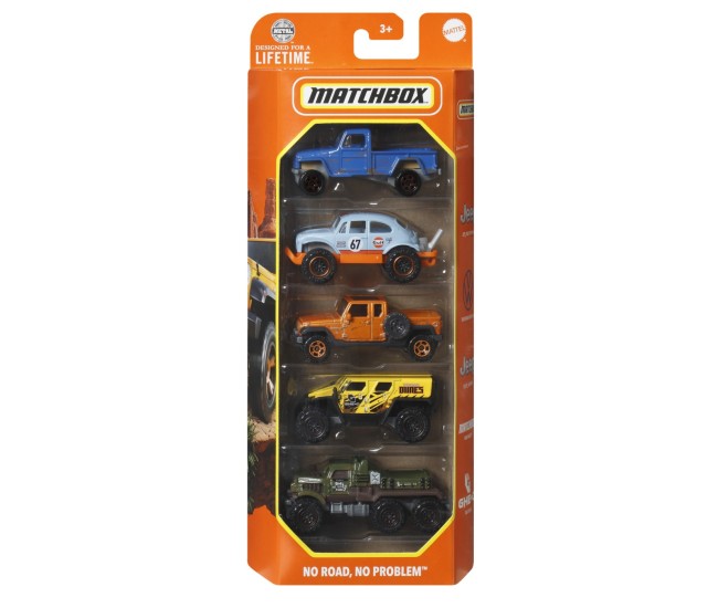 Matchbox set 5 masinute metalice mbx no road no problem scara 1:64