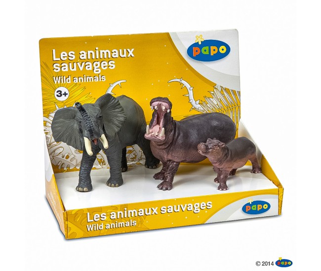 Papo set animale salbatice elefant, hipopotam si hipopotam pui Papo set animale salbatice elefant, hipopotam si hipopotam pui