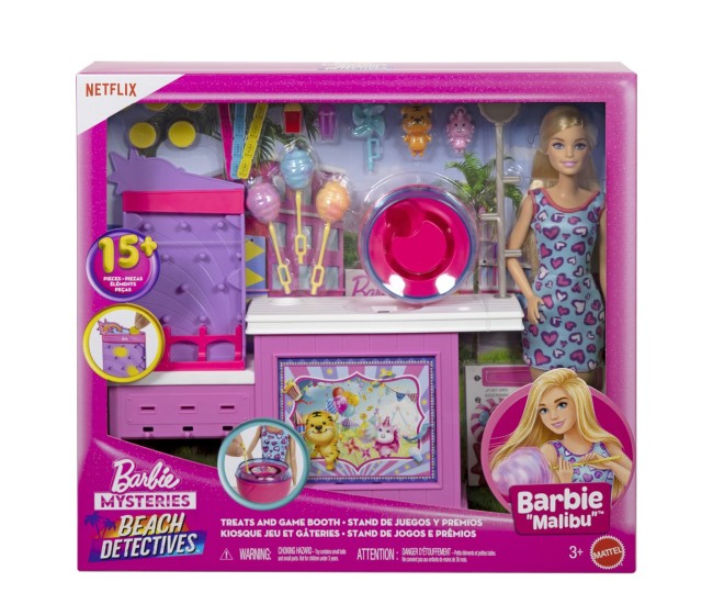 Barbie mysteries detectivi pe plaja set cabina de jocuri si papusa barbie malibu cu accesorii Barbie mysteries detectivi pe plaja set cabina de jocuri si papusa barbie malibu cu accesorii