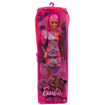 Papusa barbie fashionista cu par roz si picior protetic