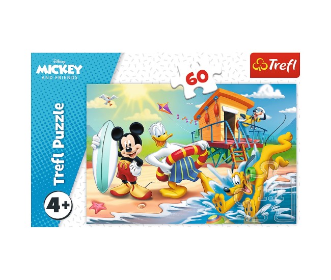Puzzle trefl 60 distractie pe plaja cu mickey mouse Puzzle trefl 60 distractie pe plaja cu mickey mouse