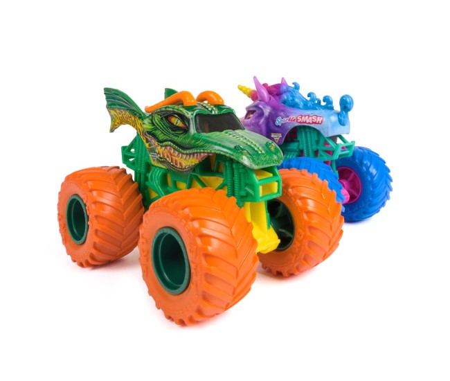 Monster jam set 2 masinute metalice dragon si sparkle smash scara 1 la 64 Monster jam set 2 masinute metalice dragon si sparkle smash scara 1 la 64