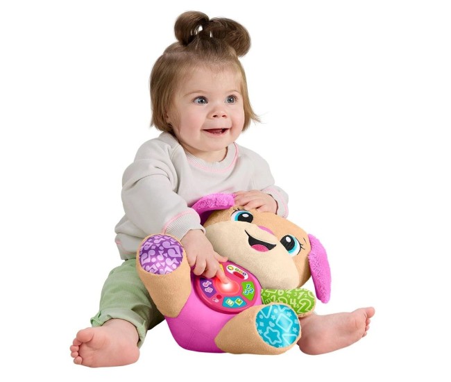 Fisher price catel interactiv cu urechi roz rade si invata