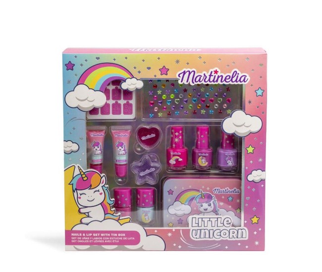Martinelia little unicorn set luciu de buze si lac de unghii cu cutie metalica Martinelia little unicorn set luciu de buze si lac de unghii cu cutie metalica