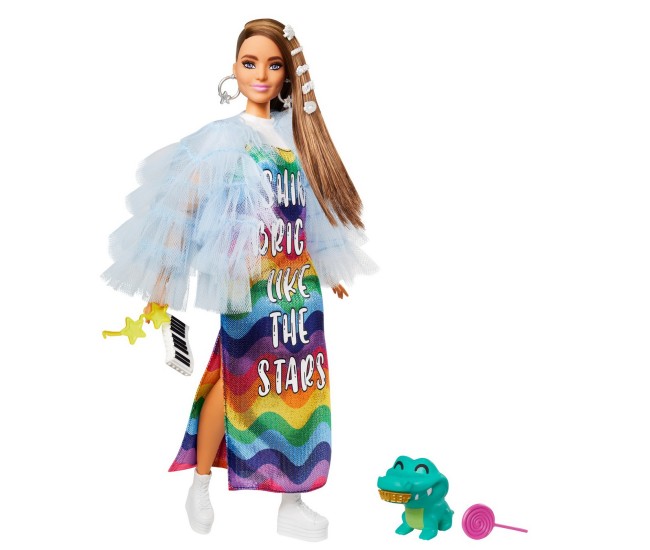 Papusa barbie extra style rochie curcubeu Papusa barbie extra style rochie curcubeu