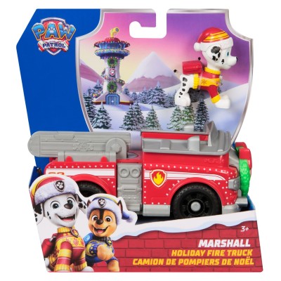 Patrula catelusilor vehicul si figurina marshall cu accesorii de craciun