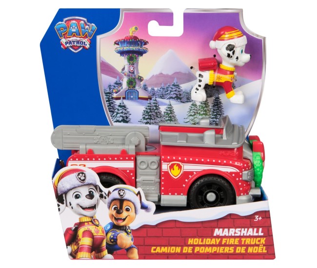 Patrula catelusilor vehicul si figurina marshall cu accesorii de craciun Patrula catelusilor vehicul si figurina marshall cu accesorii de craciun