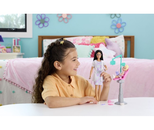 Barbie set de joaca papusa barbie bruneta face cariera dentist