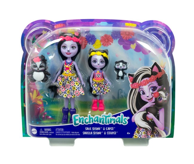Enchantimals set papusi surori si animalutele lor sage skunk si caper si sabella skunk si striper Enchantimals set papusi surori si animalutele lor sage skunk si caper si sabella skunk si striper