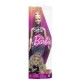Papusa barbie fashionista blonda cu borseta roz