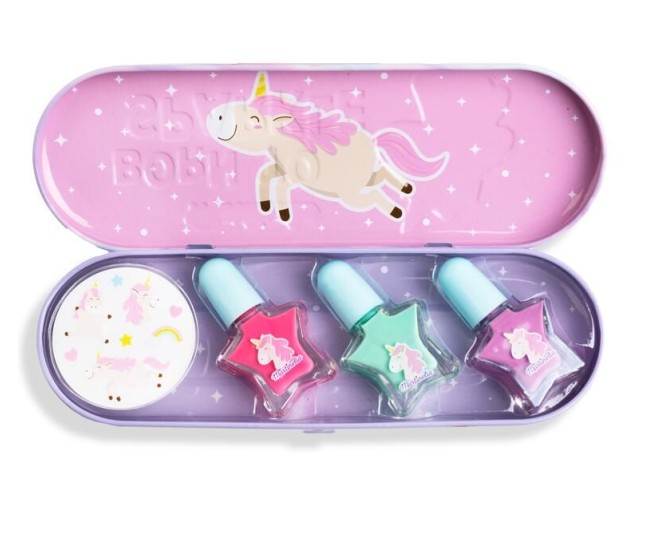 Martinelia little unicorn set 3 lacuri de unghii si stickers in cutie metalica Martinelia little unicorn set 3 lacuri de unghii si stickers in cutie metalica