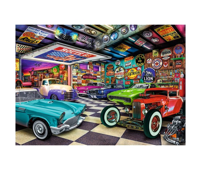 Puzzle trefl 1000 premium plus tea time garajul colectionarului de masini Puzzle trefl 1000 premium plus tea time garajul colectionarului de masini