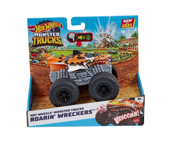 Hot wheels monster truck roarin wreckers tiger shark cu functii si sunete scara 1:43 Hot wheels monster truck roarin wreckers tiger shark cu functii si sunete scara 1:43