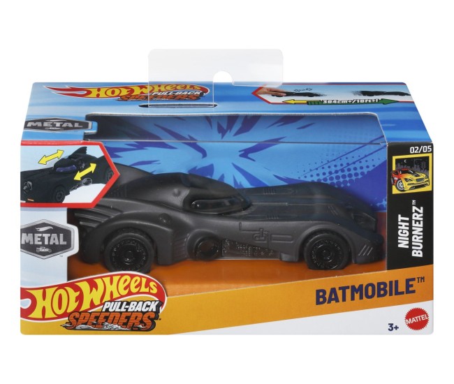 Hot wheels masinuta metalica cu sistem pull back batmobile night burnerz scara 1:43