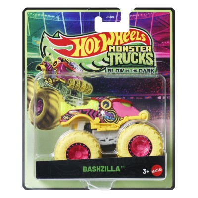Hot wheels monster truck glow in the dark masinuta bashzilla scara 1 la 64