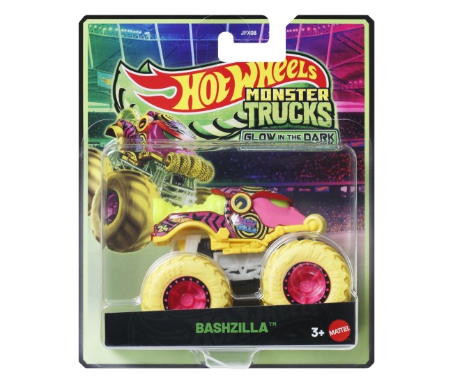 Hot wheels monster truck glow in the dark masinuta bashzilla scara 1 la 64 Hot wheels monster truck glow in the dark masinuta bashzilla scara 1 la 64