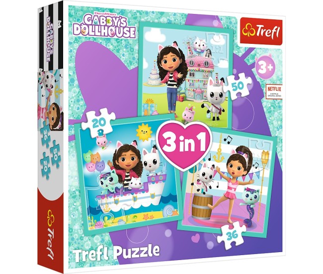 Puzzle trefl 3in1 gabbys dollhouse activitatile lui gabby Puzzle trefl 3in1 gabbys dollhouse activitatile lui gabby