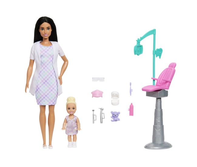 Barbie set de joaca papusa barbie bruneta face cariera dentist