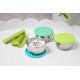 Set 3 recipiente mini inox cu capac silicon, melii, bleu mint lime