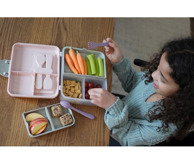 Cutie pranz bento 2 nivele cu tacamuri melii roz mov gri Cutie pranz bento 2 nivele cu tacamuri melii roz mov gri