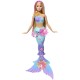 Barbie papusa sirena floare magica cu par blond si coada albastra