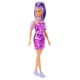 Papusa barbie fashionista cu par mov cu rochie cu umeri bufanti Papusa barbie fashionista cu par mov cu rochie cu umeri bufanti