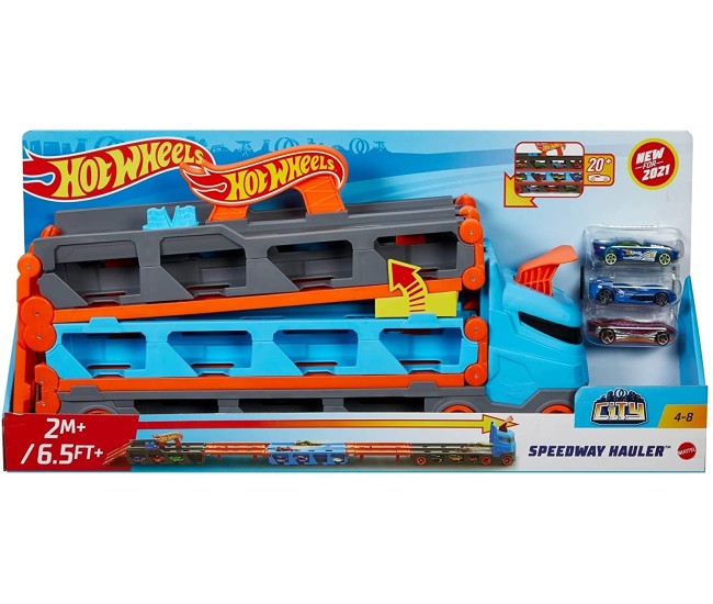 Hot wheels 2 in 1 mega transportator masini pista Hot wheels 2 in 1 mega transportator masini pista