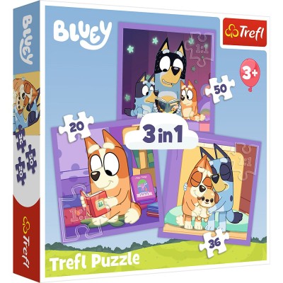 Puzzle trefl 3in1 bluey faceti cunostinta cu bluey Puzzle trefl 3in1 bluey faceti cunostinta cu bluey