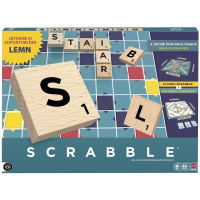 Joc scrabble 2 in 1 din lemn in limba romana