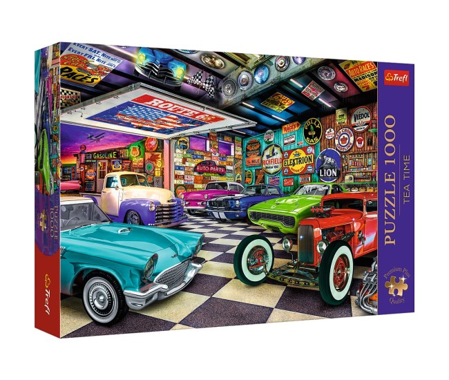 Puzzle trefl 1000 premium plus tea time garajul colectionarului de masini Puzzle trefl 1000 premium plus tea time garajul colectionarului de masini