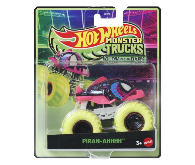 Hot wheels monster truck glow in the dark masinuta piran-ahhhh cu roti verzi scara 1 la 64 Hot wheels monster truck glow in the dark masinuta piran-ahhhh cu roti verzi scara 1 la 64