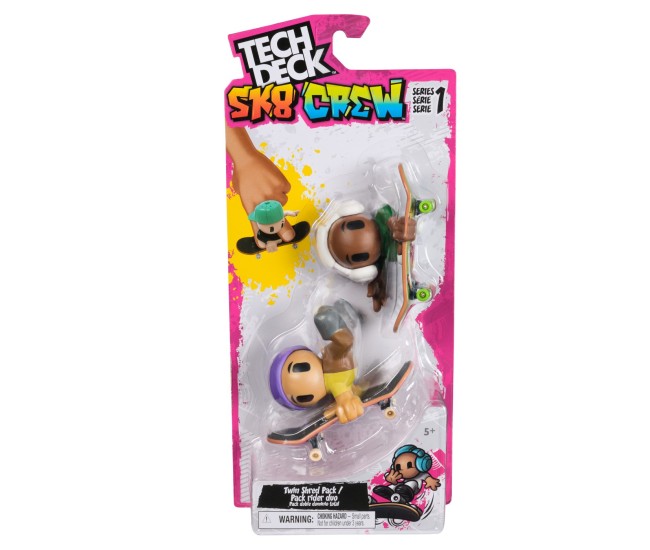 Tech dech sk8 crew pachet 2 seturi placa si figurina 9.6cm casca mov si casti albe Tech dech sk8 crew pachet 2 seturi placa si figurina 9.6cm casca mov si casti albe