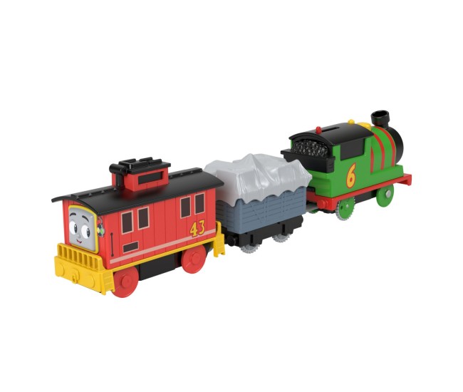 Thomas locomotiva motorizata percy brake car bruno cu 2 vagoane Thomas locomotiva motorizata percy brake car bruno cu 2 vagoane
