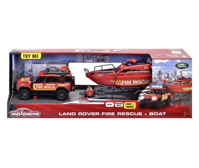 Majorette set masina de pompieri land rover si barca de salvare Majorette set masina de pompieri land rover si barca de salvare