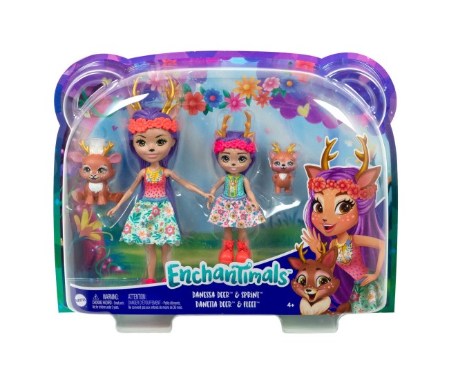 Enchantimals set papusi surori si animalutele lor  danessa deer si sprint si danetta deer si fleet