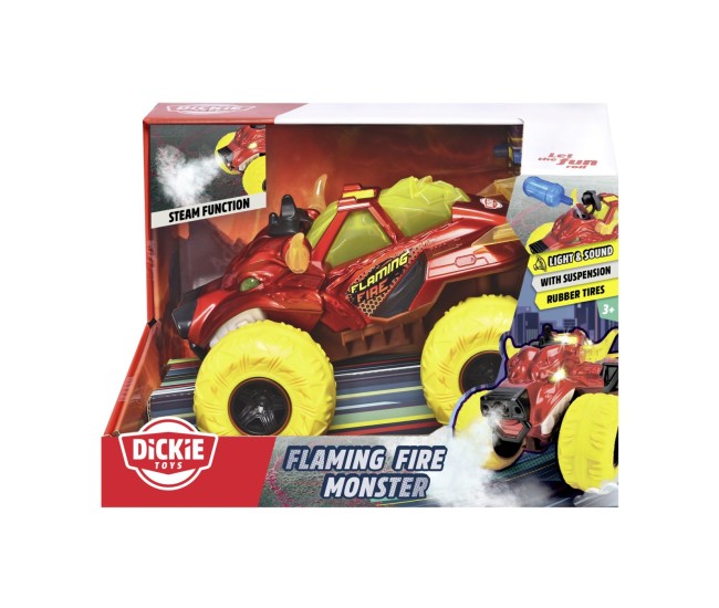 Dickie masina de teren flaming fire monster cu lumini sunete suspensii si functie abur 25cm Dickie masina de teren flaming fire monster cu lumini sunete suspensii si functie abur 25cm