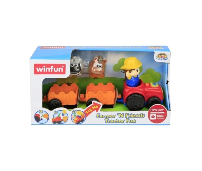 Winfun tractoras cu remorca si figurina fermier