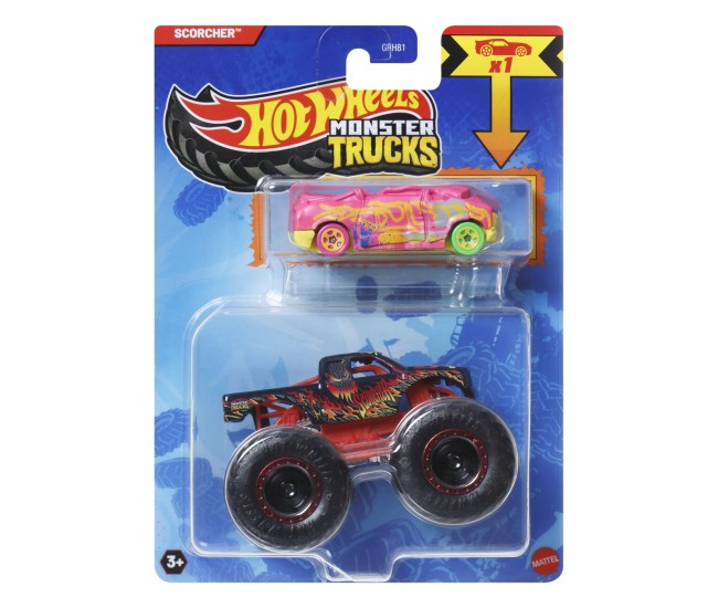 Hot wheels monster truck si masinuta metalica scorcher Hot wheels monster truck si masinuta metalica scorcher