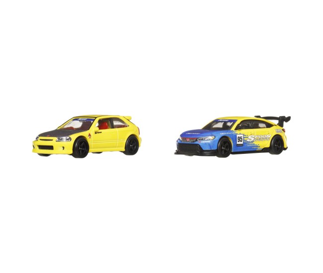 Hot wheels premium set 2 masinute metalice honda civic 99 tip r ek9 si honda civic tip r scara 1:64
