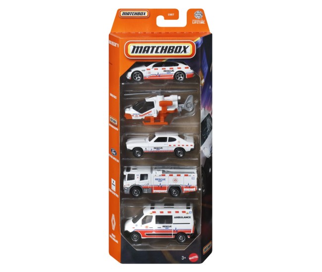 Matchbox set 5 masinute metalice rescue emt scara 1 la 64 Matchbox set 5 masinute metalice rescue emt scara 1 la 64